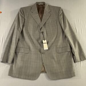 NWT Faconnable Tan Plaid Laine Wool Mens Sport Coat Jacket Blazer 46L